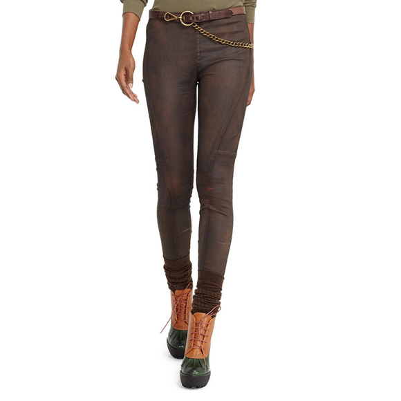 Brown Sateen Stretch Bond Denim Leggings Pants 30